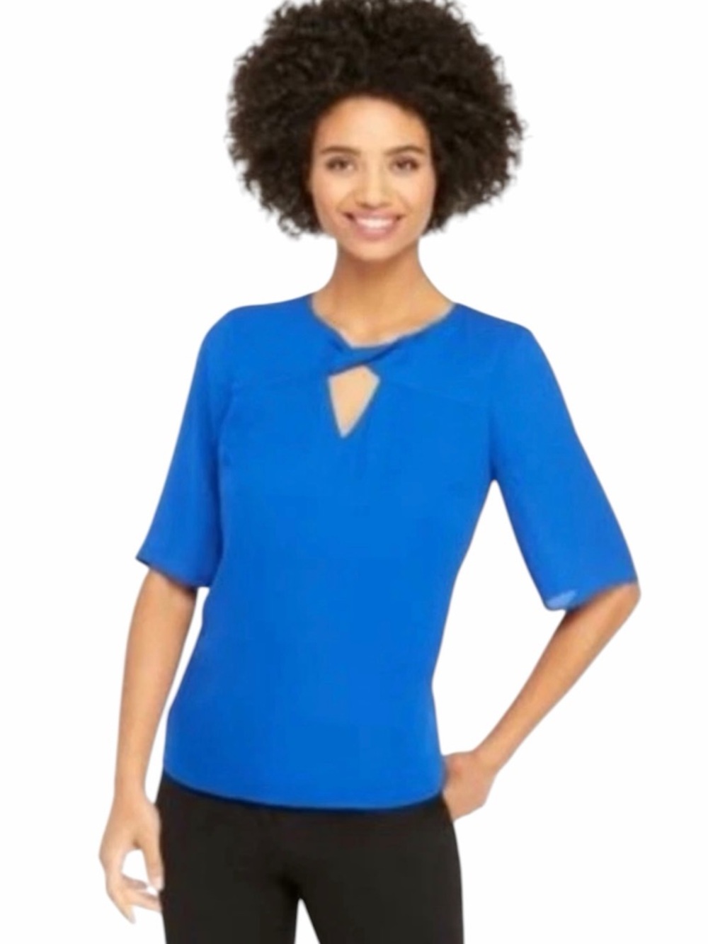 The Limited Royal Blue Keyhole Neck Half Sleeve Blouse Size Medium